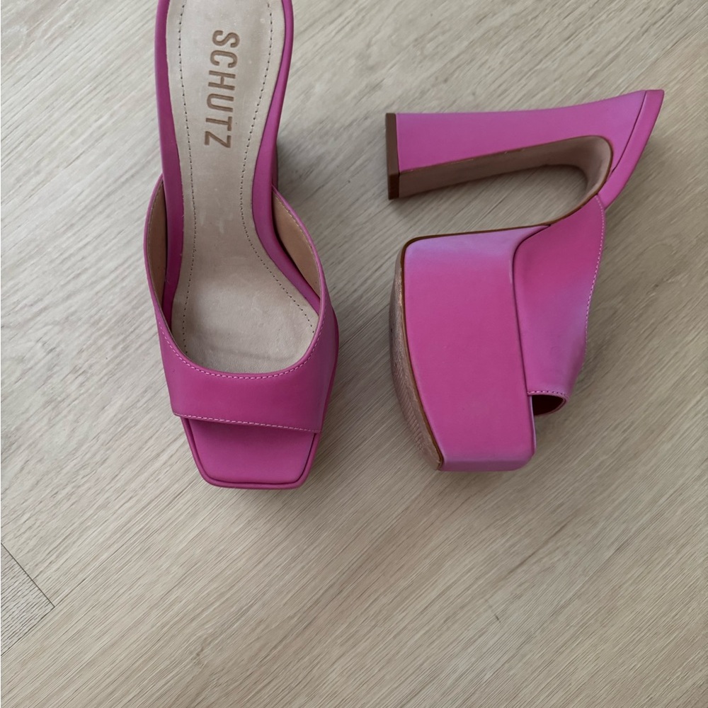 SCHUTZ Pink Platform Mules with Chunky Heel
